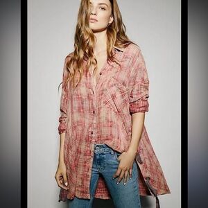 Free People Nordic Nights Buttondown Plaid lace up sz M